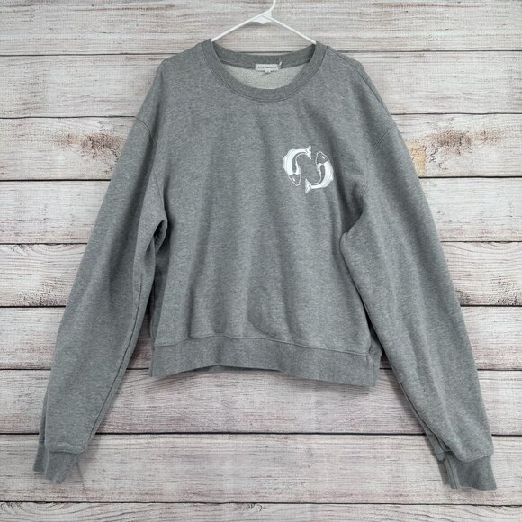 Good American Pisces Fish Logo Crewneck Sweatshirt Women's Size 4 Gray - Picture 2 of 9